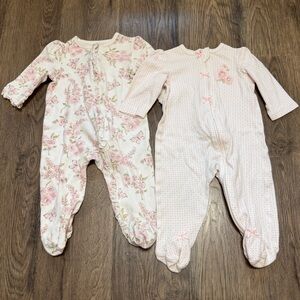 Little Me Pink Floral & Dot Footed One-Piece Sleepers, Set of 2